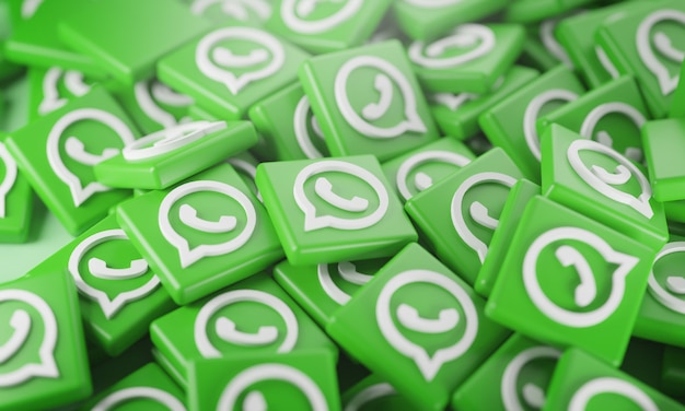 Foto pilha de logotipos do whatsapp em 3d
