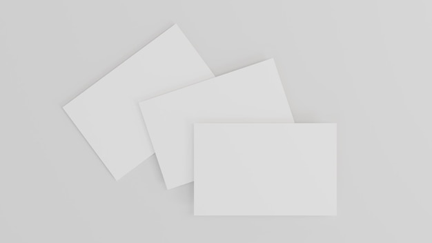 Pilha de maquete de cartão de visita branco em branco sobre fundo branco promove a renderização em 3D da marca da empresa