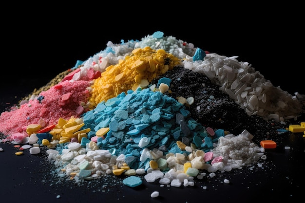 Pilha de microplásticos em cores e formas variadas criadas com IA generativa