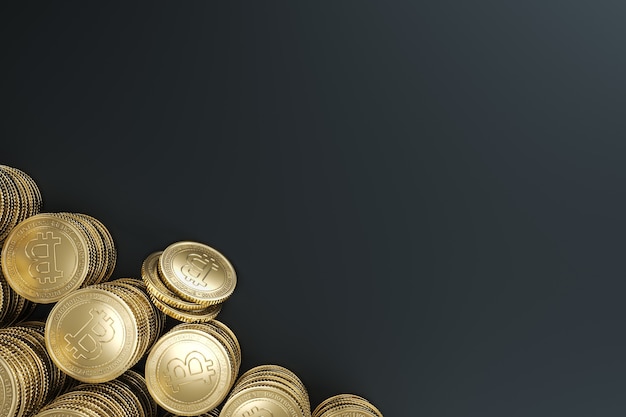 Pilha de modelos de moedas Bitcoin douradas Para troca de tokens do mercado de criptomoedas, promovendo o propósito de publicidade