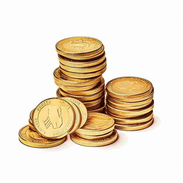 Foto pilha de moedas de ouro branco isolado fundo branco fotografia profissional