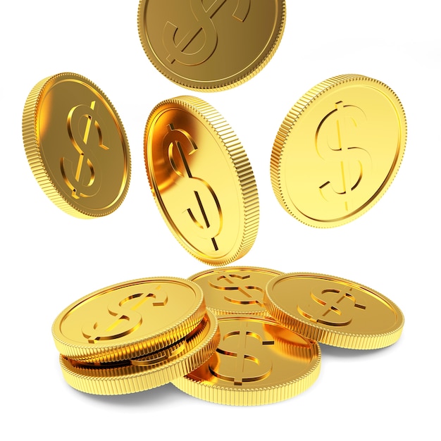 Pilha de moedas de ouro caindo