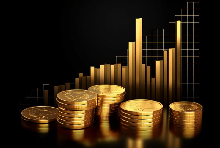 pilha de moedas de ouro com gráfico de negociação conceito de investimento financeiro pode ser usado como fundo generativo ai