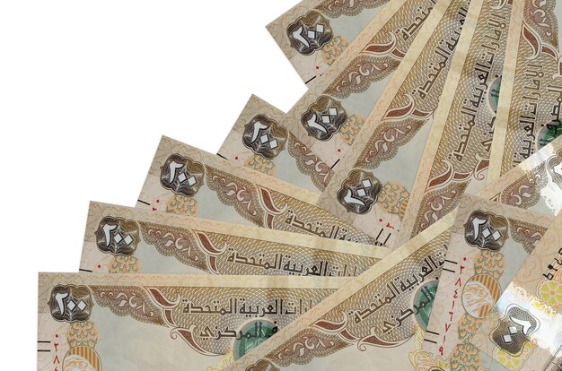 Pilha de notas de dirhams dos Emirados Árabes Unidos