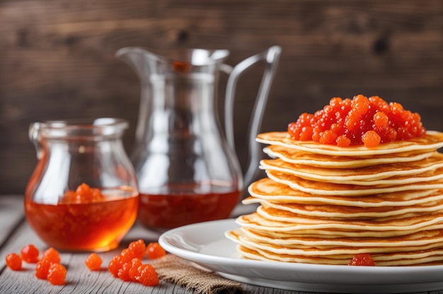 Pilha de panquecas muito finas tradicional para a semana das panquecas russas