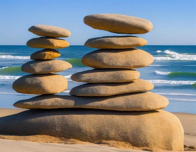 Pilha de pedras na praia pedra praia mar seixo rocha equilíbrio pilha zen