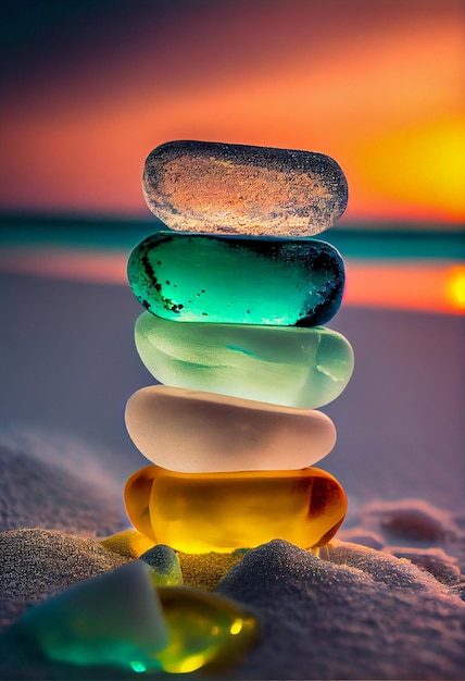 Foto pilha de pedras sentadas em cima de uma praia de areia generativa ai