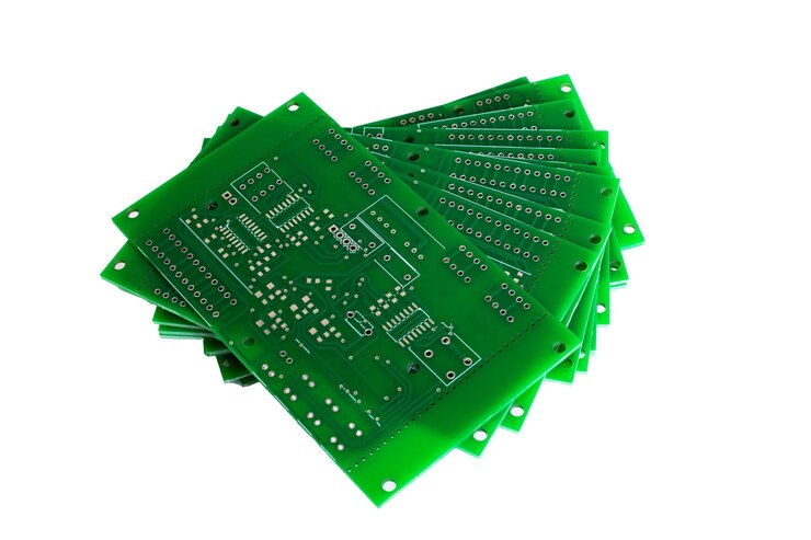 Pilha de placas de circuito impresso verdes isoladas no fundo branco