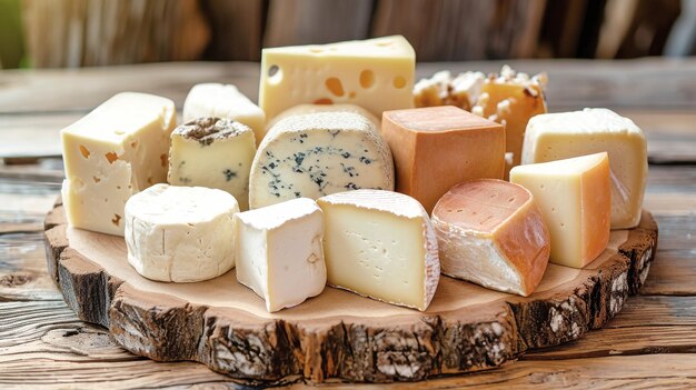Foto pilha de queijos variados na mesa