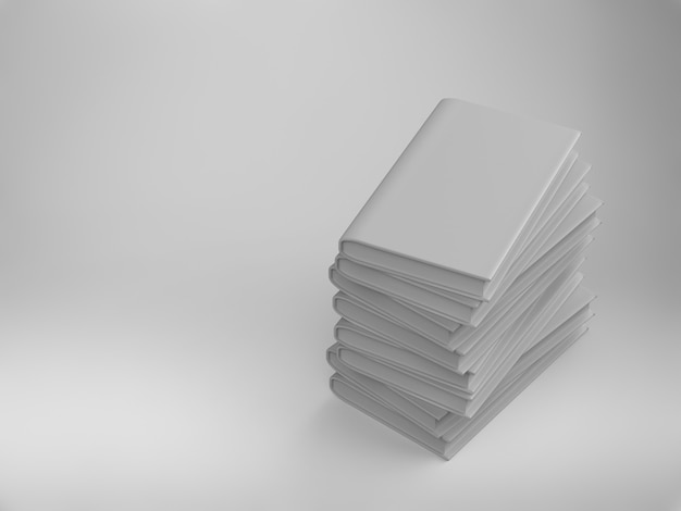 Pilha de renderização 3D de livros de capa em branco em fundo branco