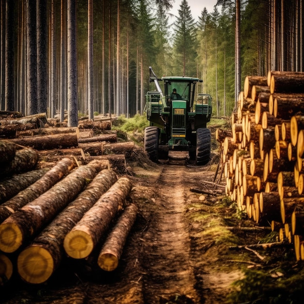 Pilha de troncos de abetos de toras Árvores serradas da floresta Madeira madeireira indústria madeireira generativa ai