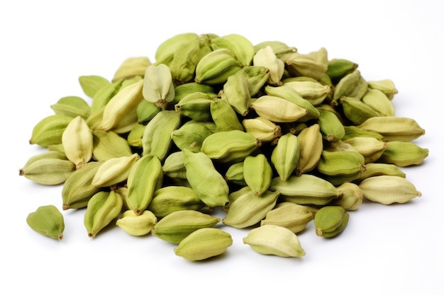 Pilha de vagens de cardamomo isoladas em um fundo branco