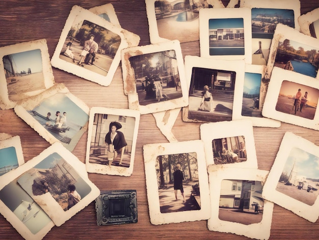 Pilha de velhas polaroids geradas por uma coleção nostálgica