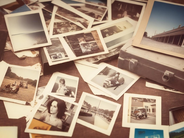 Pilha de velhas polaroids geradas por uma coleção nostálgica