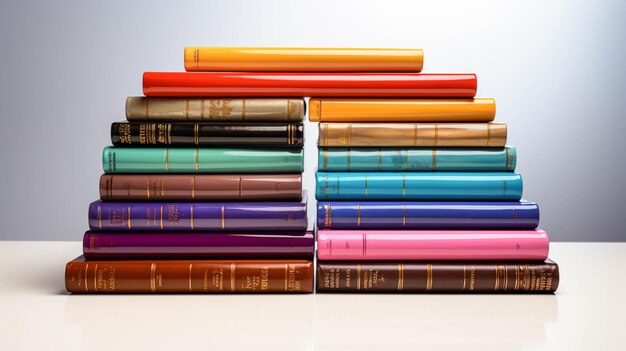Foto pilha decorada livros coloridos isolados em branco