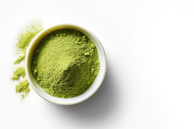 Pilha generativa de IA de pó de chá matcha verde com espaço de cópia