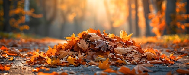 Pilhas de folhas caídas em um conceito de parque de outono Folhagem de outono Fotografia da natureza Cores vibrantes Estética sazonal