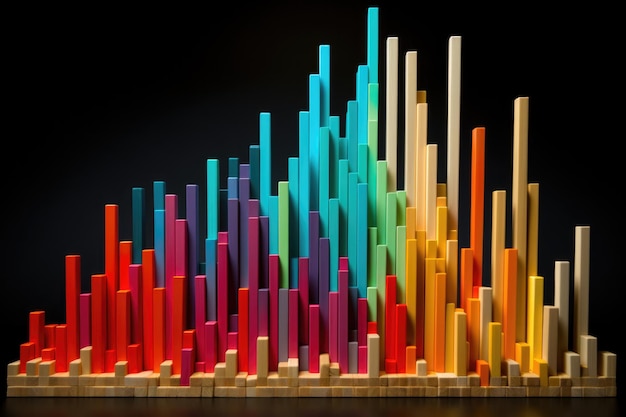 Pilhas de gráficos de barras coloridos feitos de blocos de madeira