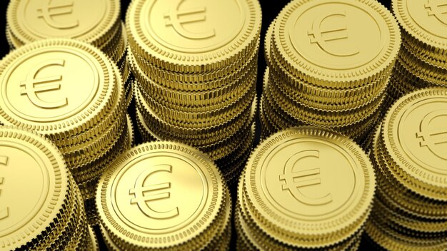 Pilhas de moedas de ouro com fundo do símbolo do Euro