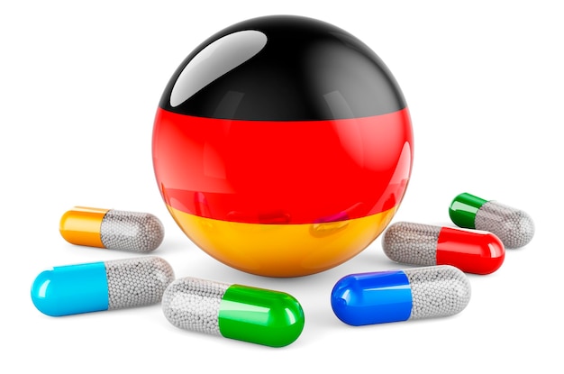 Pillenkapsel mit 3D-Darstellung der deutschen Flagge