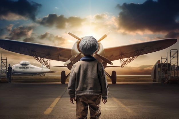 Pilot-Kind-Junge-Flugzeuge erzeugen KI