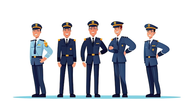 Piloten und Stewardess-Charaktere in Uniform Cartoon-Vektorillustration