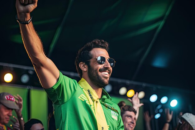 Foto el piloto brasileño lucas tucci di grassi triunfa en el podio en el eprix abb fia fórmula e ch de berlín