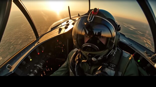 Foto el piloto de combate está atacando al enemigo.