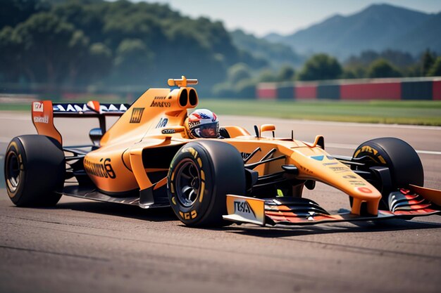 Piloto de F1 dirigindo carro de fórmula para fundo de papel de parede de competição de corrida profissional de carro de combustível