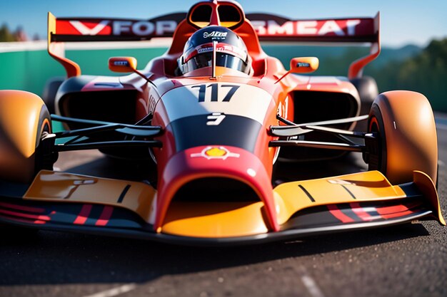 Piloto de F1 dirigindo carro de fórmula para fundo de papel de parede de competição de corrida profissional de carro de combustível