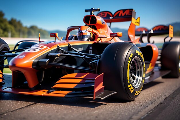 Foto piloto de f1 dirigindo carro de fórmula para fundo de papel de parede de competição de corrida profissional de carro de combustível