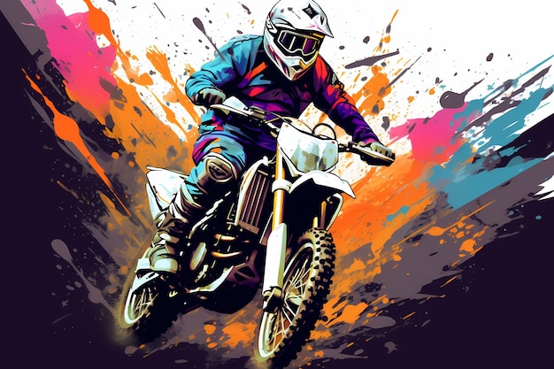 piloto de motocross em uma motocicleta ilustração abstrata dinâmica expressiva