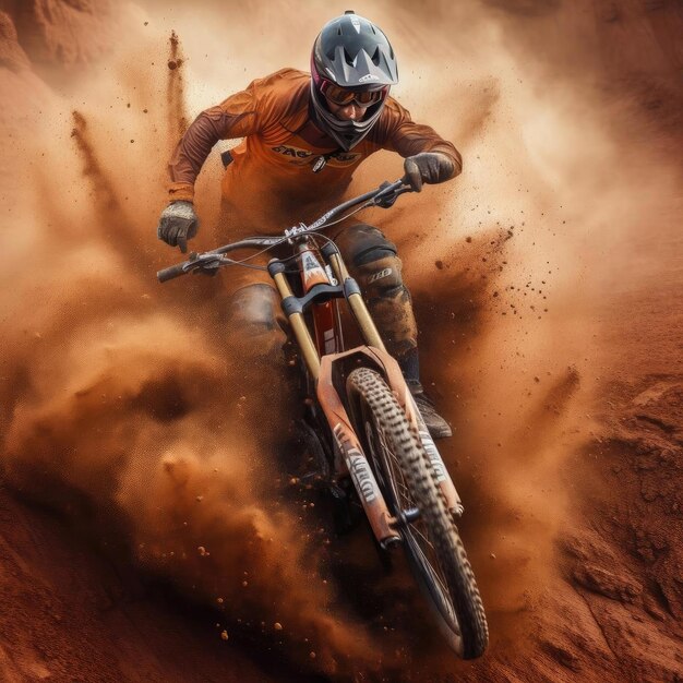 Piloto de motocross na bicicleta cross-country extrema de corrida