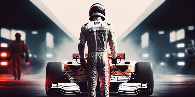 Piloto de F1 esperando que comience la carrera Concepto de póster de Fórmula 1 Generative Ai