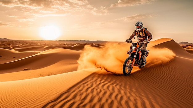 Piloto en una moto ktm en el desierto IA generativa
