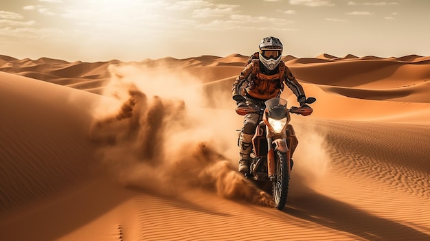 Piloto en una moto ktm en el desierto IA generativa