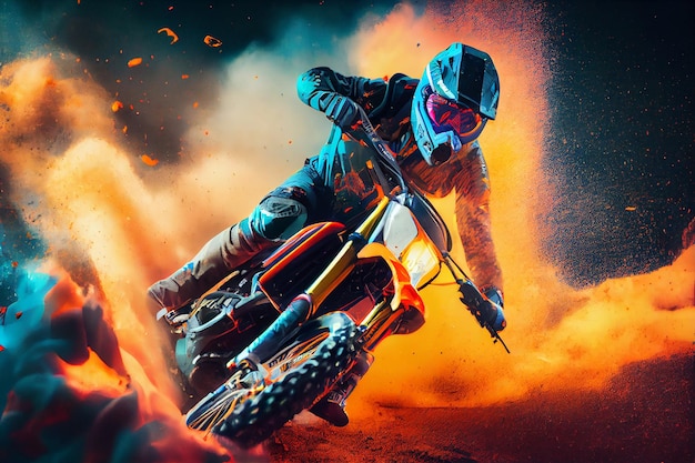 Un piloto de motocross montando una bicicleta de motocross generative ai