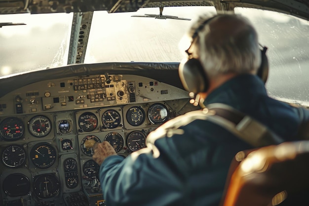 El piloto navegando desde la cabina de un avión