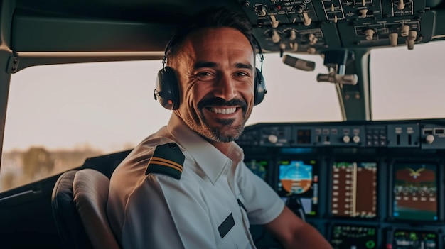 Piloto no cockpit sorrindo ao ver a câmera GERAR IA