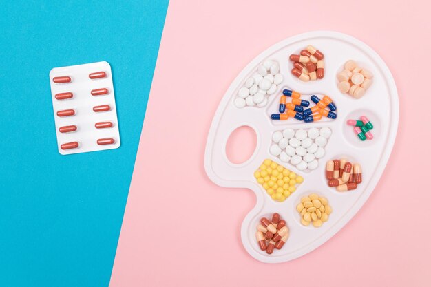 Pílulas de cores diferentes para indústria farmacêutica e medicamentos