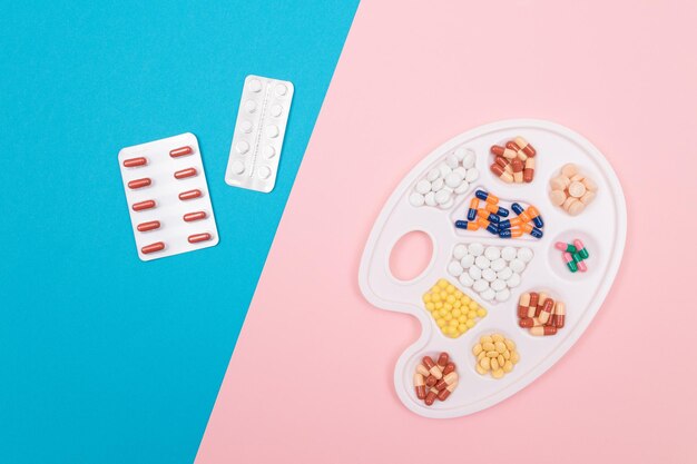 Pílulas de cores diferentes para indústria farmacêutica e medicamentos