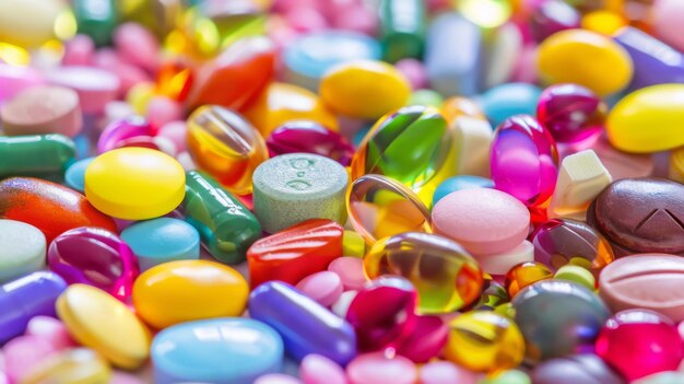 Pílulas e cápsulas coloridas Conceito de cuidados de saúde