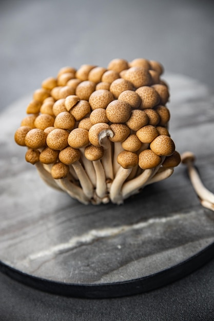 Pilz braun Shimeji gesunde Mahlzeit Essen Snack auf dem Tisch Kopierraum Essen Hintergrund rustikale Oberseite