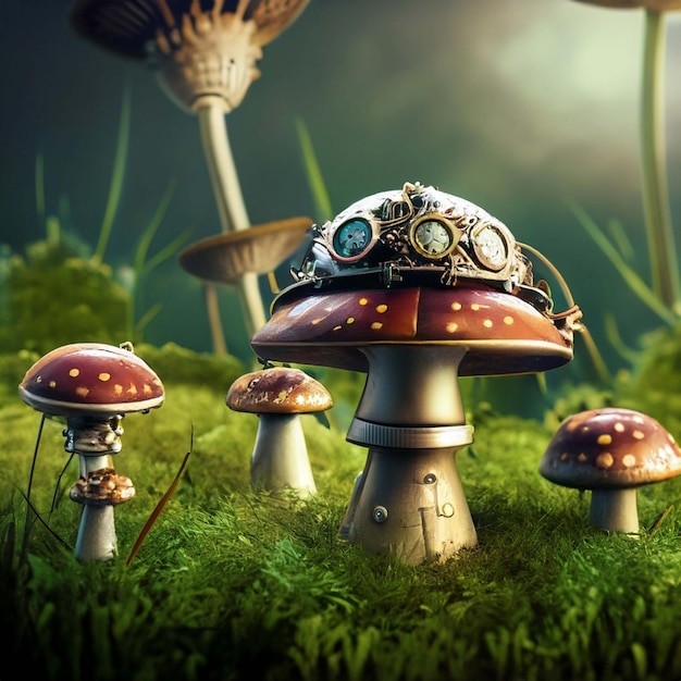 Pilz im Steampunk-Stil, industrielle abstrakte Illustration