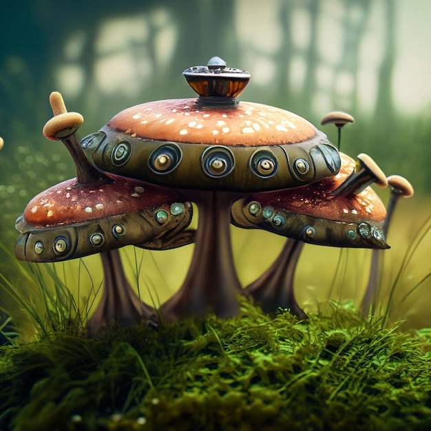 Pilz im Steampunk-Stil, industrielle abstrakte Illustration