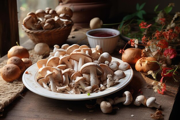 Foto pilz-medley ein visuelles fest mit ungekochten köstlichkeiten