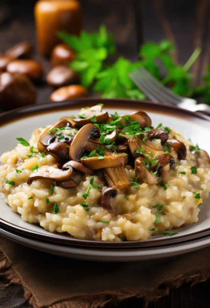 Pilz- und Reisbrei mit Parmesankäse