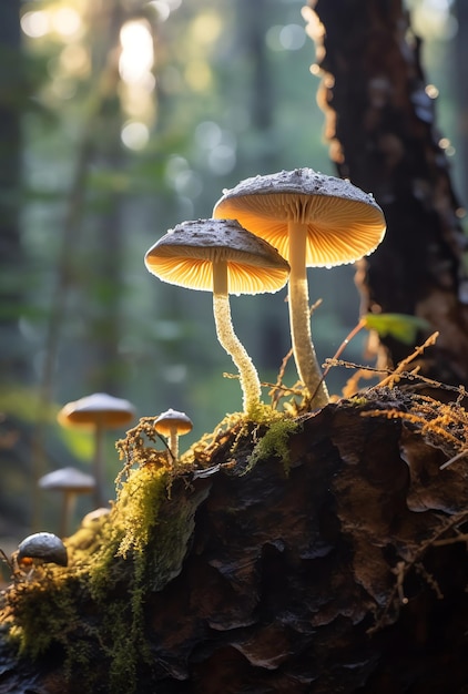 Pilze auf einem Baumstumpf im Wald