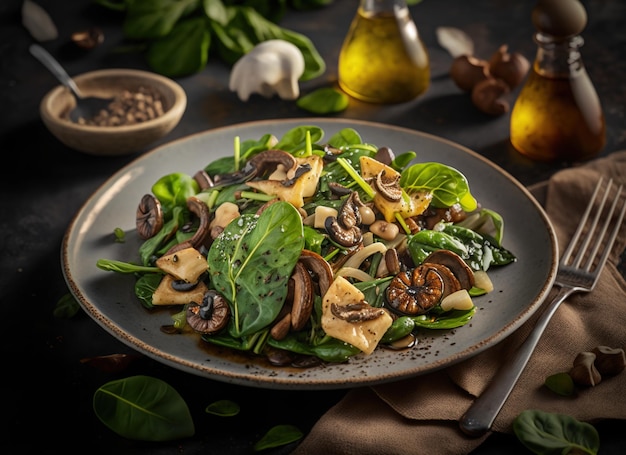 Pilzsalat mit Gemüse und Balsamico-Essig