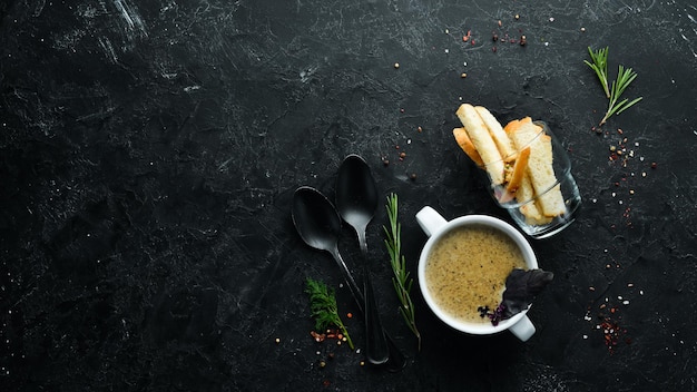 Pilzsuppe Püree Gerichte Essen Draufsicht Freier Platz für Ihren Text